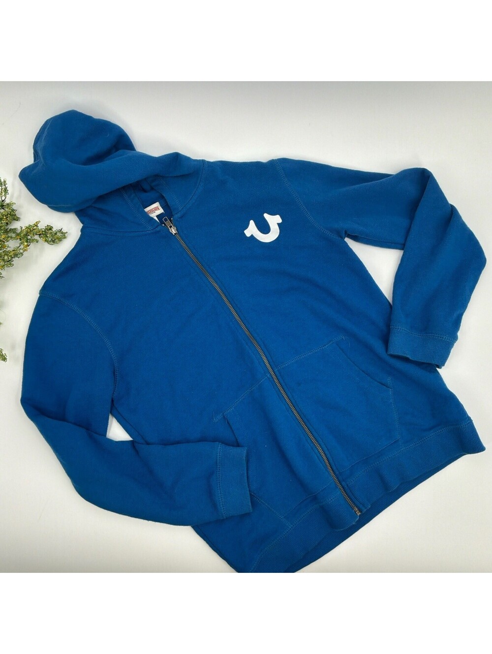 True Religion Blue Zip Up Hoodie Women’s Size L Y2K